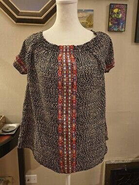 THML Medium Black Dot Embroidered Top Off The Shoulder Comfy